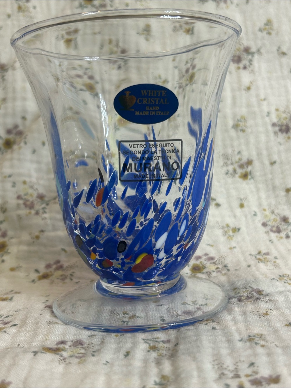 Murano Blue and White Speckled Hand-Blown Glass Vase